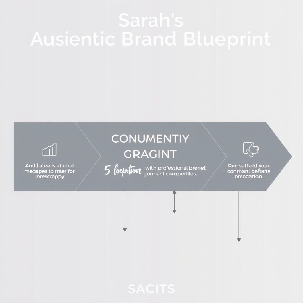 Infographic showing Sarah's five-phase Authentic Brand Blueprint process with icons and connecting arrows